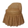 A small, camel-coloured seven chair with a skirted edge.